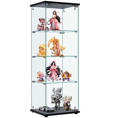 コレクションケース ガラスディスプレイキャビネット フィギュアケース 3段 強化ガラス 全面ガラス 幅42.5×奥行36.5×高さ120cm ブラック拍卖