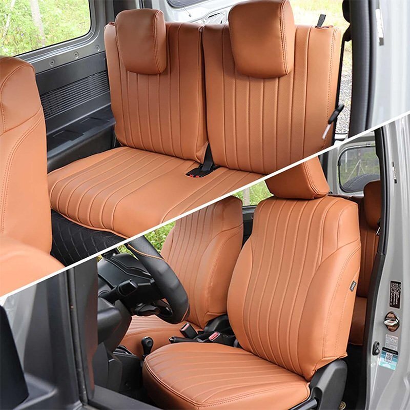 新型スズキジムニー JB64/JB74 シートカバー フロント用 レザー 内装パーツ アクセサリー カスタム専用設計 前席と後席4点セット カーキ色拍卖