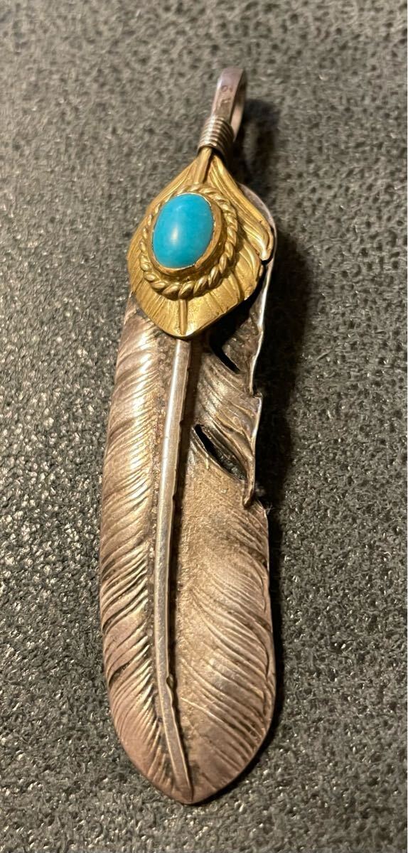 OLD ゴローズ goro アクセサリー 上金 金縄 ターコイズ 特大 フェザー 左向き拍卖