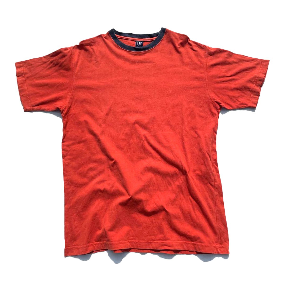 人気モデル! 90s OLD GAP オールドギャップ ヴィンテージ リンガーネック 無地 半袖 Tシャツ オレンジ ネイビー 橙 紺 S メンズ 古着 希少拍卖