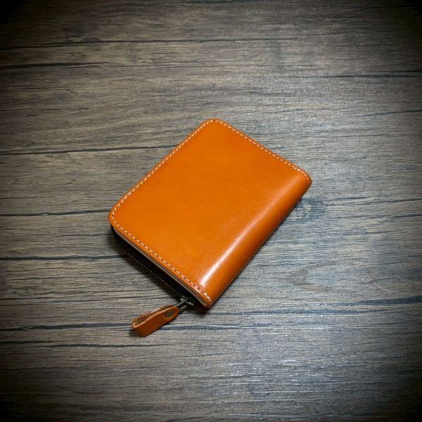 イタリアンレザー ミニ財布 本革 牛革 大容量 経年変化 新品 送料無料 生成り ヌメ革 ハンドメイド ブラウン M-00BR メンズ財布拍卖