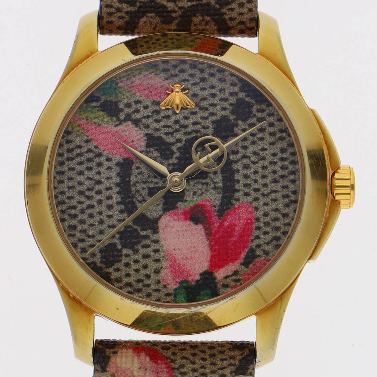 GUCCI グッチ YA1264038 Gタイムレス フラワーウォッチ ベージュダイヤル SS/レザー クオーツ ユニセックス【128418】拍卖