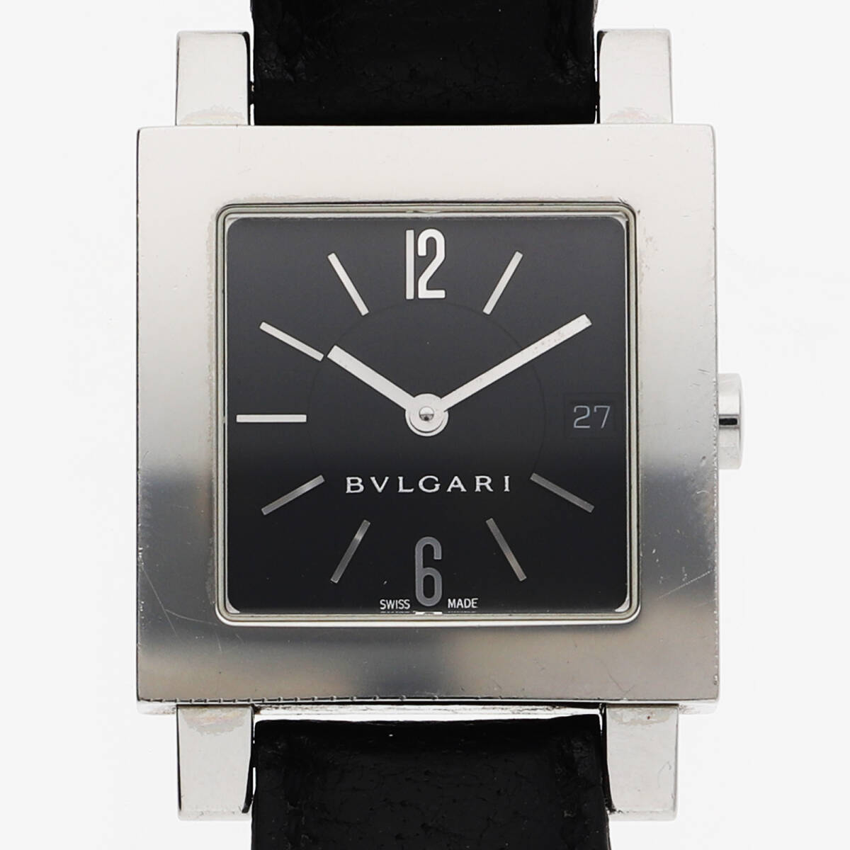 BVLGARI ブルガリ SQ27SLD Quadrato ブラックダイヤル SS/レザー/(クロコ) クオーツ メンズ【132571】拍卖