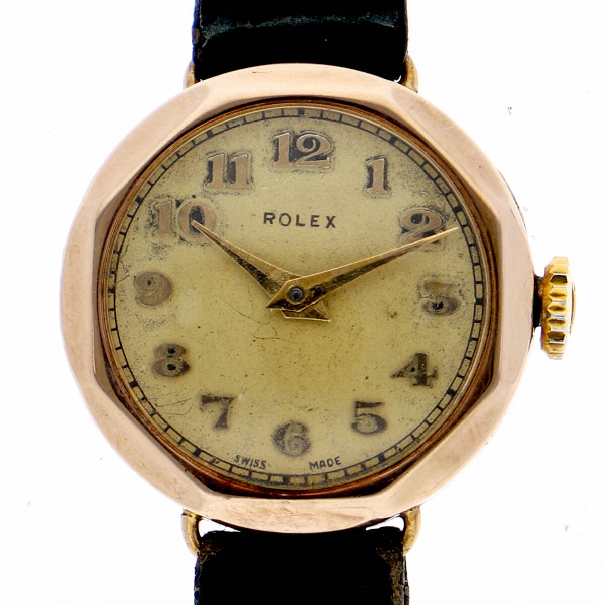 ROLEX ロレックス シャンパンダイヤル YG/レザー(クロコ) 手巻き レディース【128104】拍卖