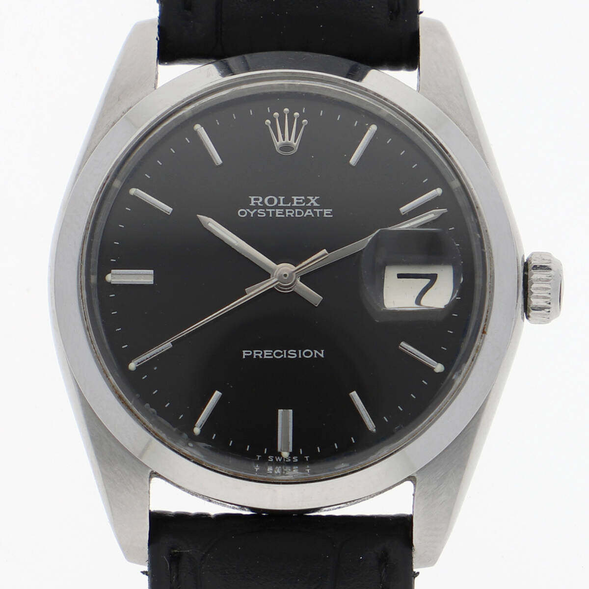 ROLEX ロレックス 6694 オイスターデイト ブラックダイヤル SS/レザー 手巻き メンズ【132972】拍卖