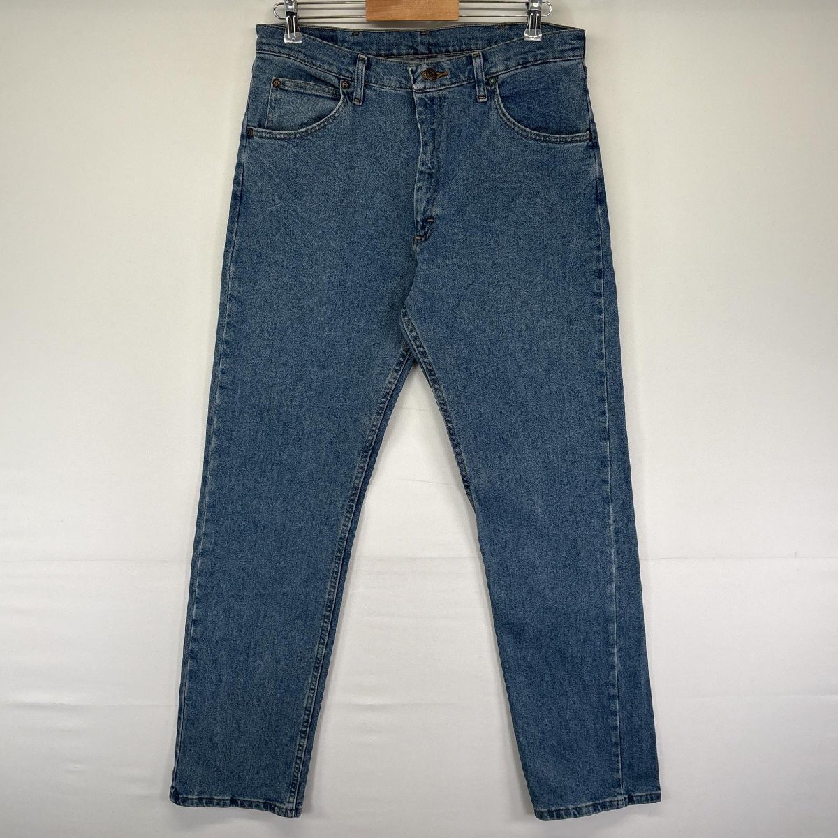 古着 ラングラー Wrangler デニムパンツ ストレート 5ポケット ジーンズ ジーパン 色落ち ヒゲ 長ズボン w34 L30 ブルー メンズ拍卖