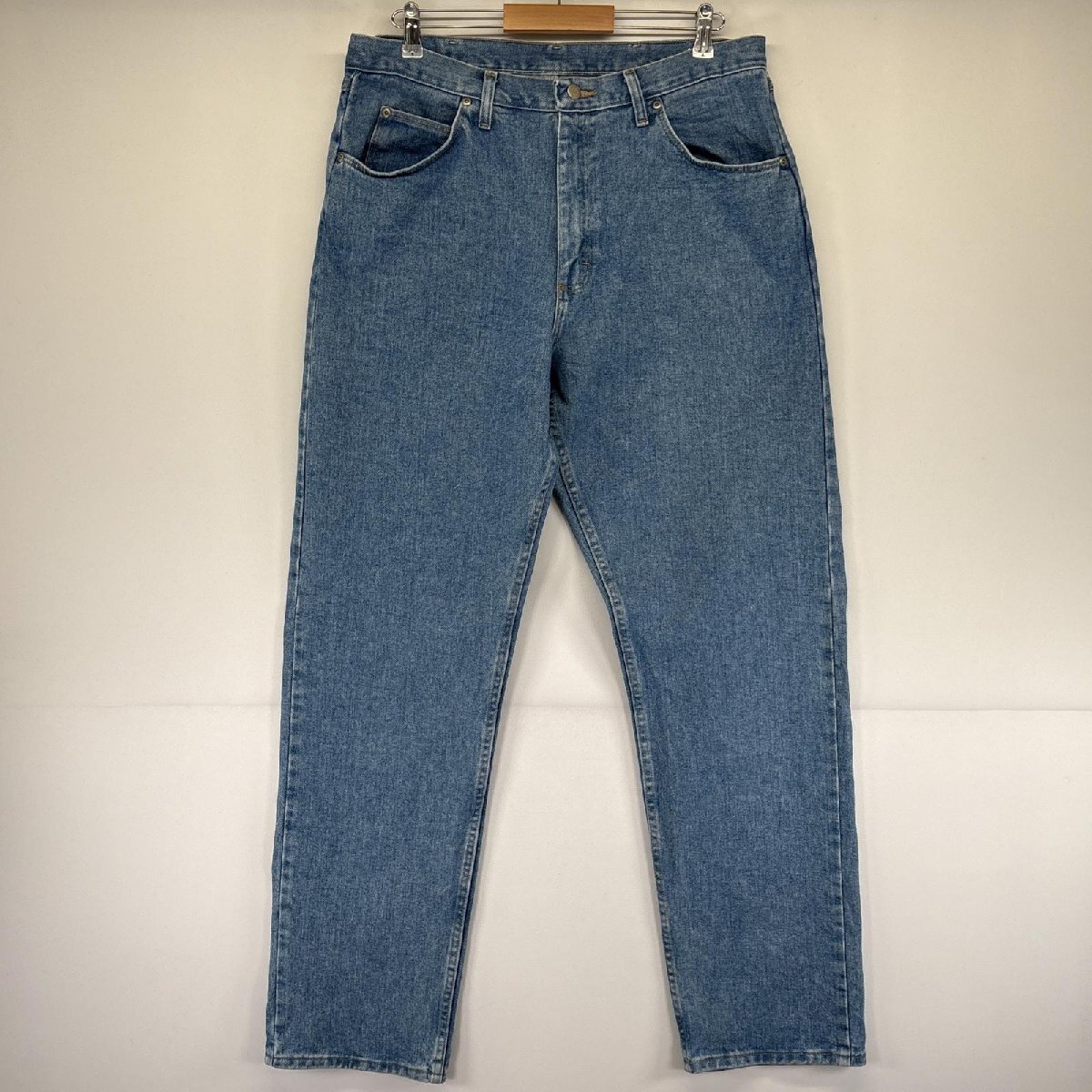 古着 ラングラー Wrangler デニムパンツ ジーンズ ジーパン 5ポケット 長ズボン ジップ ストレート ロングパンツ w36 L34 ブルー メンズ拍卖