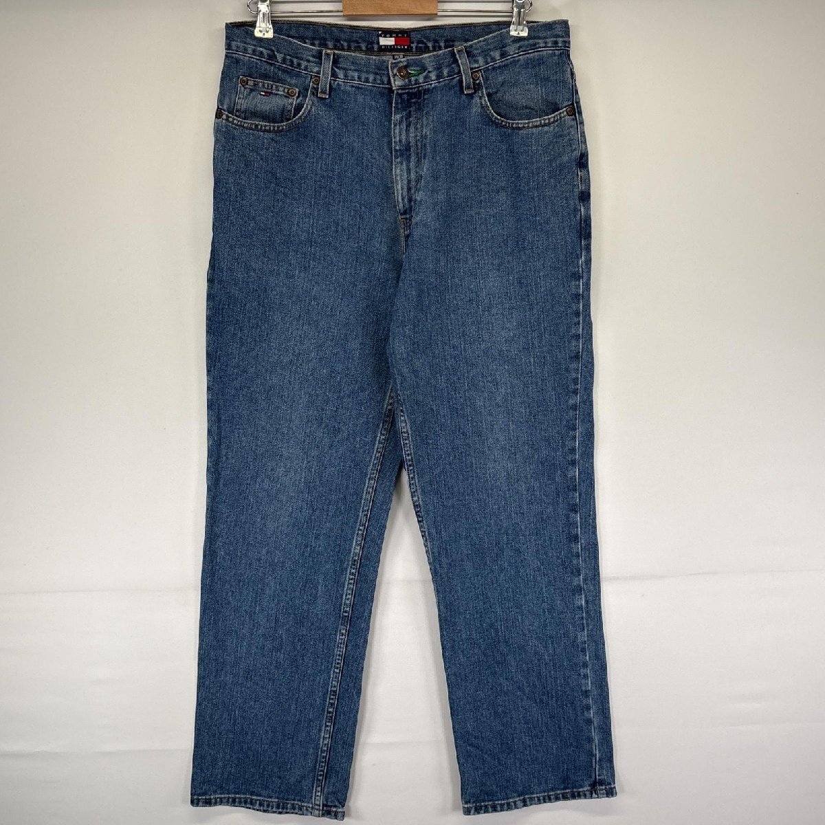 古着 トミーヒルフィガー TOMMY HILFIGER デニムパンツ ジーンズ ジーパン 5ポケット 長ズボン ジップフライ w34 L30 ブルー メンズ拍卖