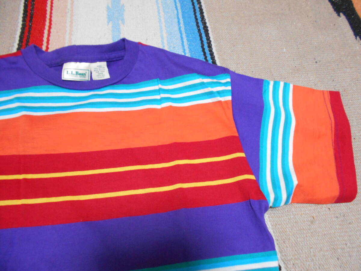 1990S LL BEAN MADE IN USA コットン100% ボーダー Tシャツ ビンテージ ロッククライミング テニス マウンテンバイク スケートボード拍卖