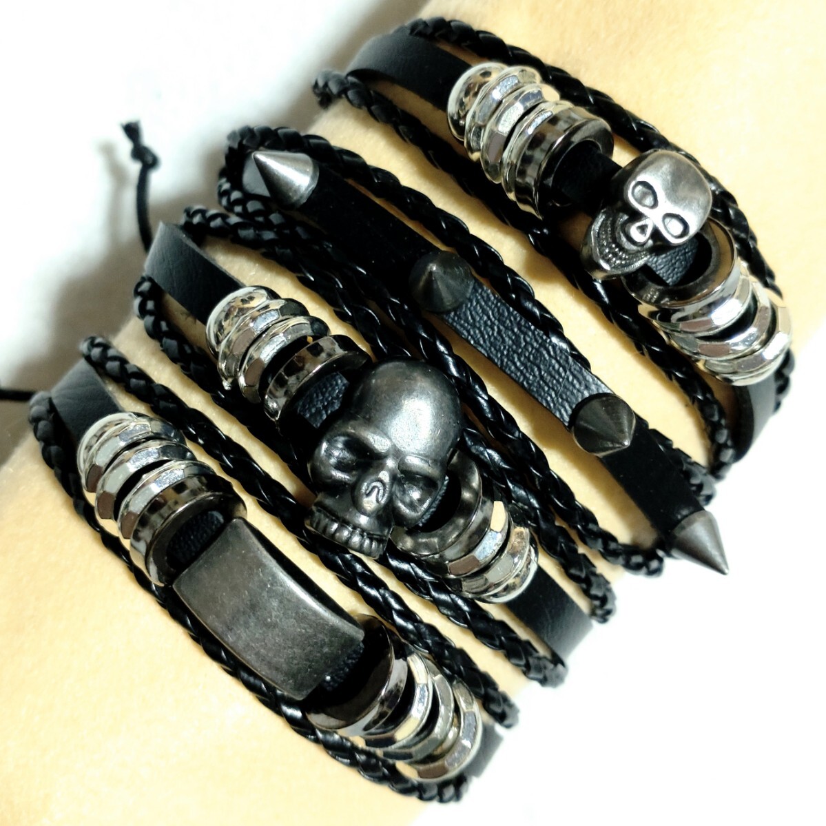 特価/未使用【4個セット/サイズ=男女兼用フリー】合成皮革/ブレスレット/手首周=19~29cm/画像の4点(dark.brown)④拍卖