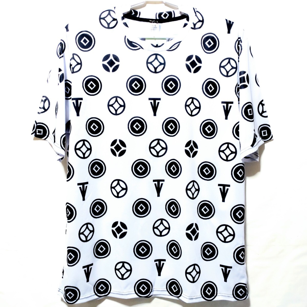 特価/未使用【サイズ=XXL(3L)】ノーブランド/モノグラム柄/メンズ/メッシュ/半袖/Tシャツ/ビッグシルエット/胸囲=106~114cm/white拍卖