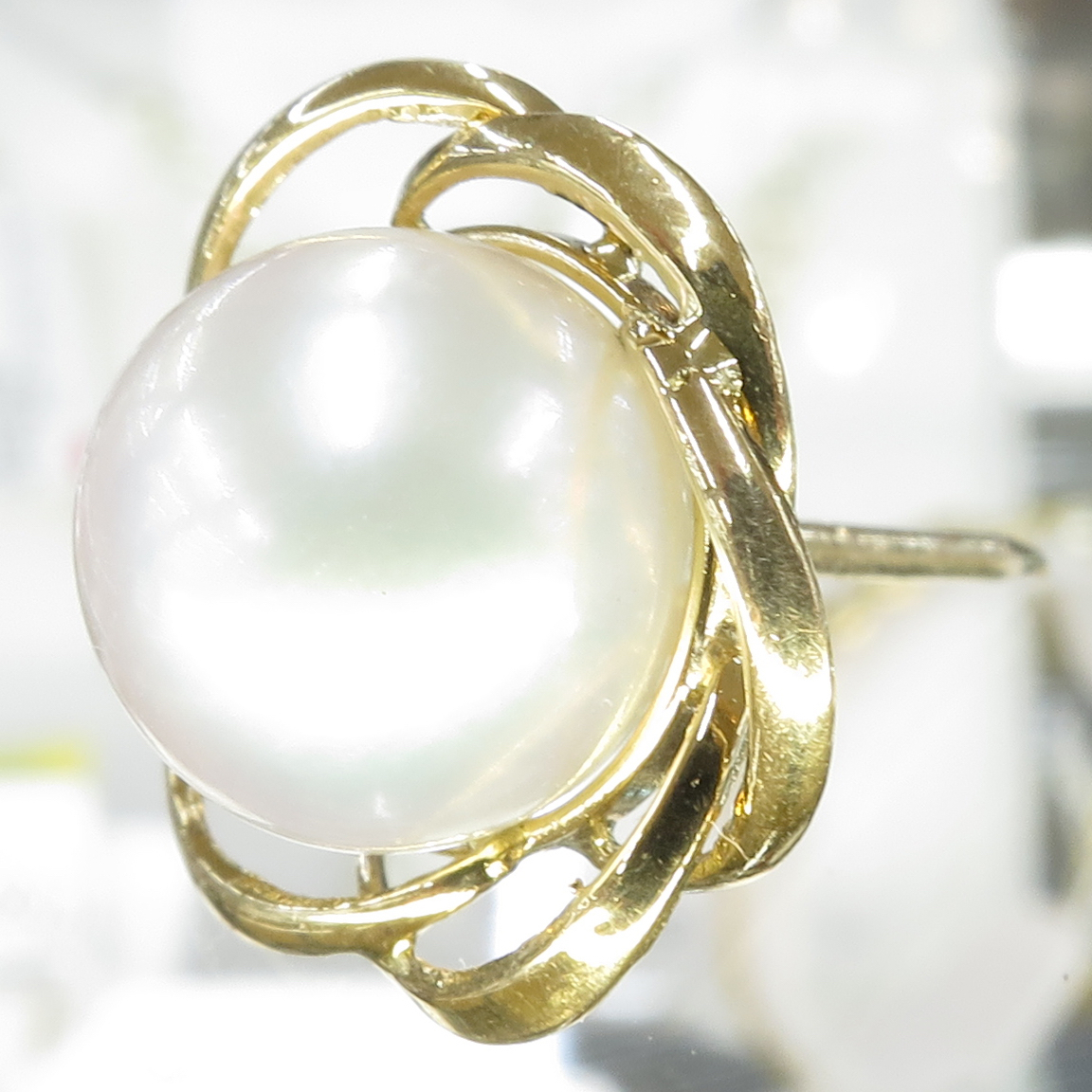 K18 1.30g タイピン ネクタイピン ネクタイ留め具 イエローゴールド ゴールド 真珠 球体計測器が無い為、径の表示は不能拍卖