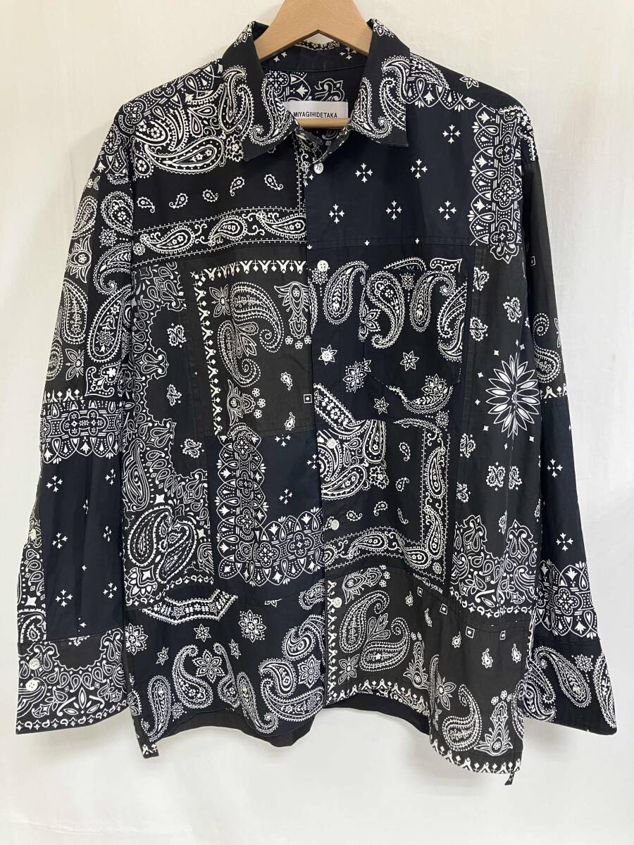 MIYAGIHIDETAKA 長袖シャツ サイズフリー 03-6875-1935 BANNDANAshirt ペイズリー 日本製 BLK ミヤギヒデタカ バンダナ柄シャツ拍卖