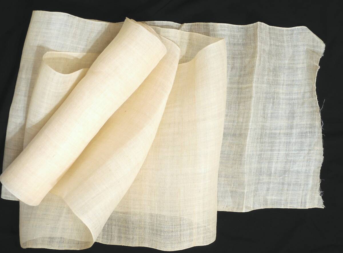 <銀の斧>日本の古い麻のような生地・7.5m・明治期前後のお品・樹皮繊維と思われます・創作帯用にも拍卖