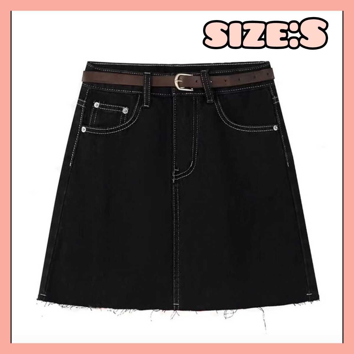 デニムスカート スカート デニム ミニスカート Sサイズ ハイウエスト 台形スカート ブラックデニム ハロウィン コスプレ拍卖