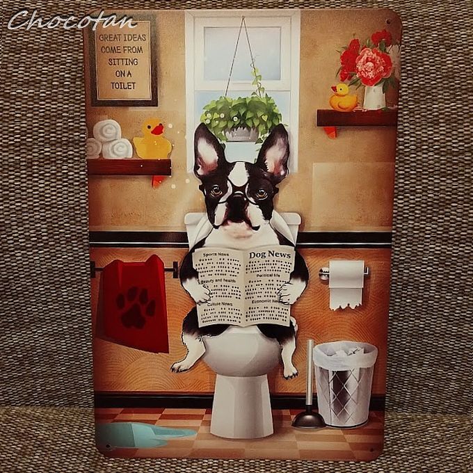 【送料無料】 フレンチブルドッグ ボストンテリア トイレ メタルサインプレート メタル看板【新品】拍卖