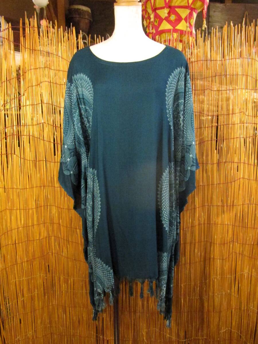 ②新品*男女兼用*レーヨン素材*ゆったりサイズ*曼荼羅プリント*フリンジ*ポンチョ拍卖
