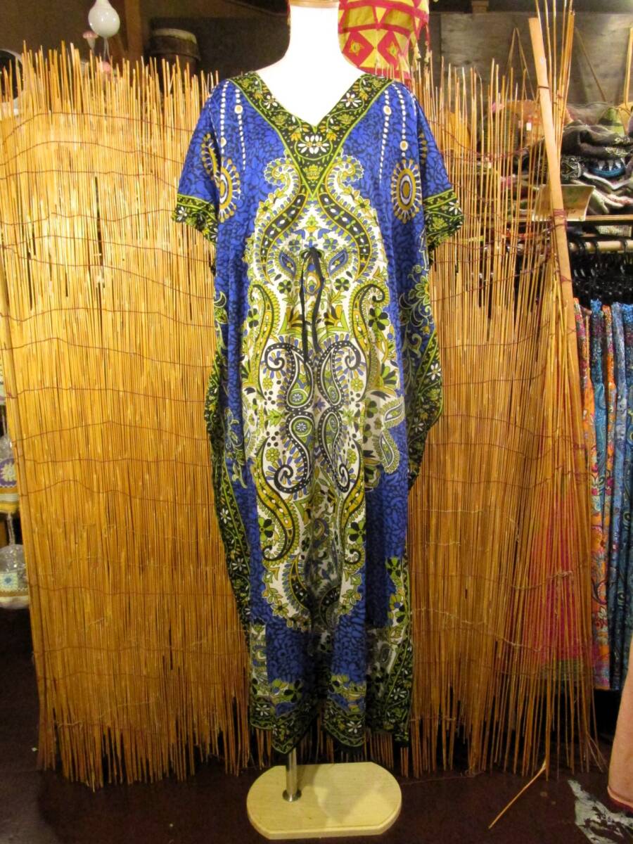 ⑪新品*薄手ビスコース素材*ゆったりサイズ *アジアンプリント*ガラベーヤ*ポンチョ風*マキシ丈*ワンピース*ベリーダンス拍卖