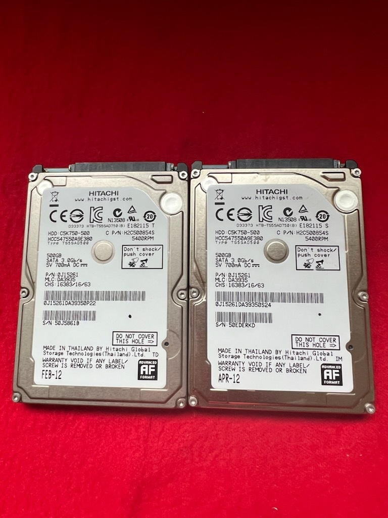不良返金保証 ハードディスク HITACHI C5K750-500 HCC547550A9E380 500GB 2台セット拍卖
