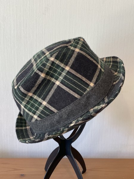 ∋ TESTIFY ∋ メンズ・紳士 中折れハット 緑色チェック柄 サイズ59cm〜61cm キャップ 帽子 拍卖
