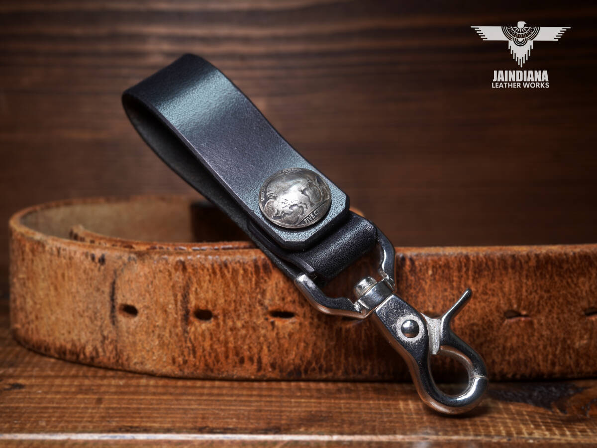 サドルレザー ベルトループキーホルダー ブラック拍卖