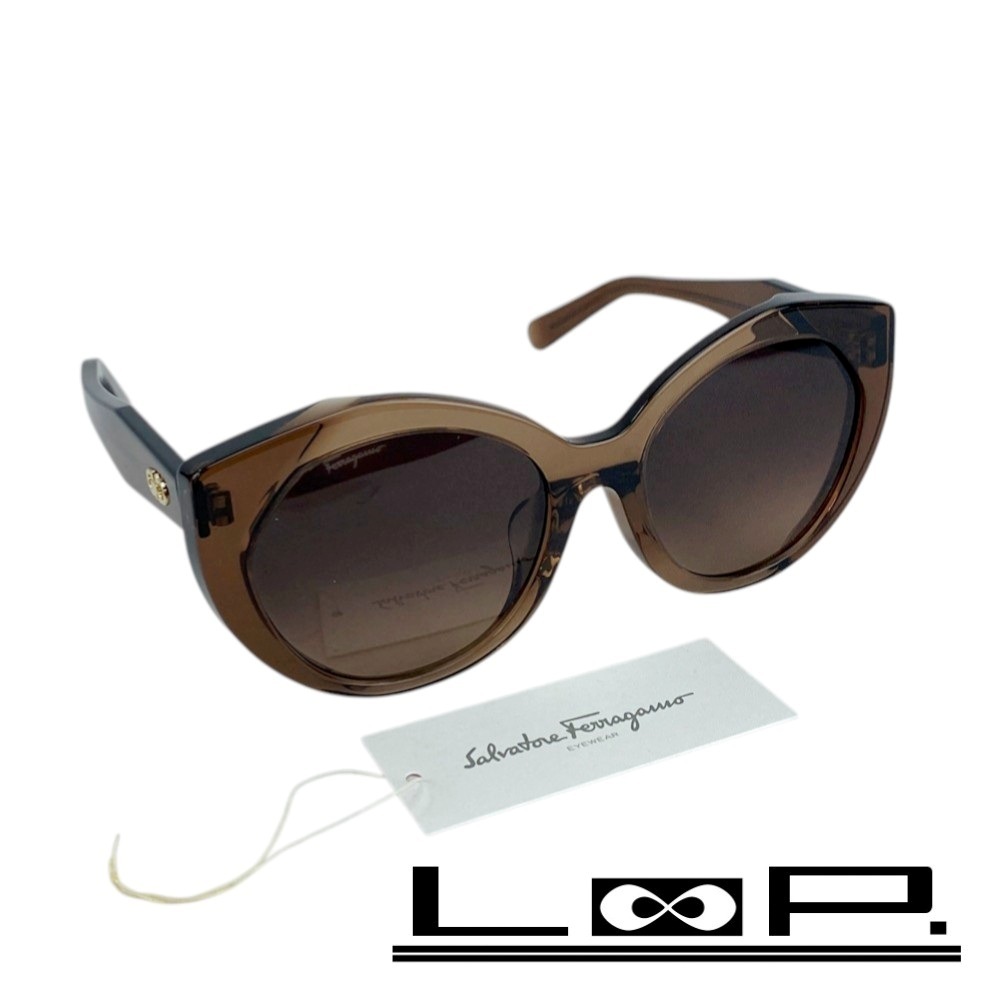 ■未使用■ フェラガモ サングラス 眼鏡 メガネ クリア ブラウン SF869SA 210 56□19 140 #3 箱 【393655】7拍卖