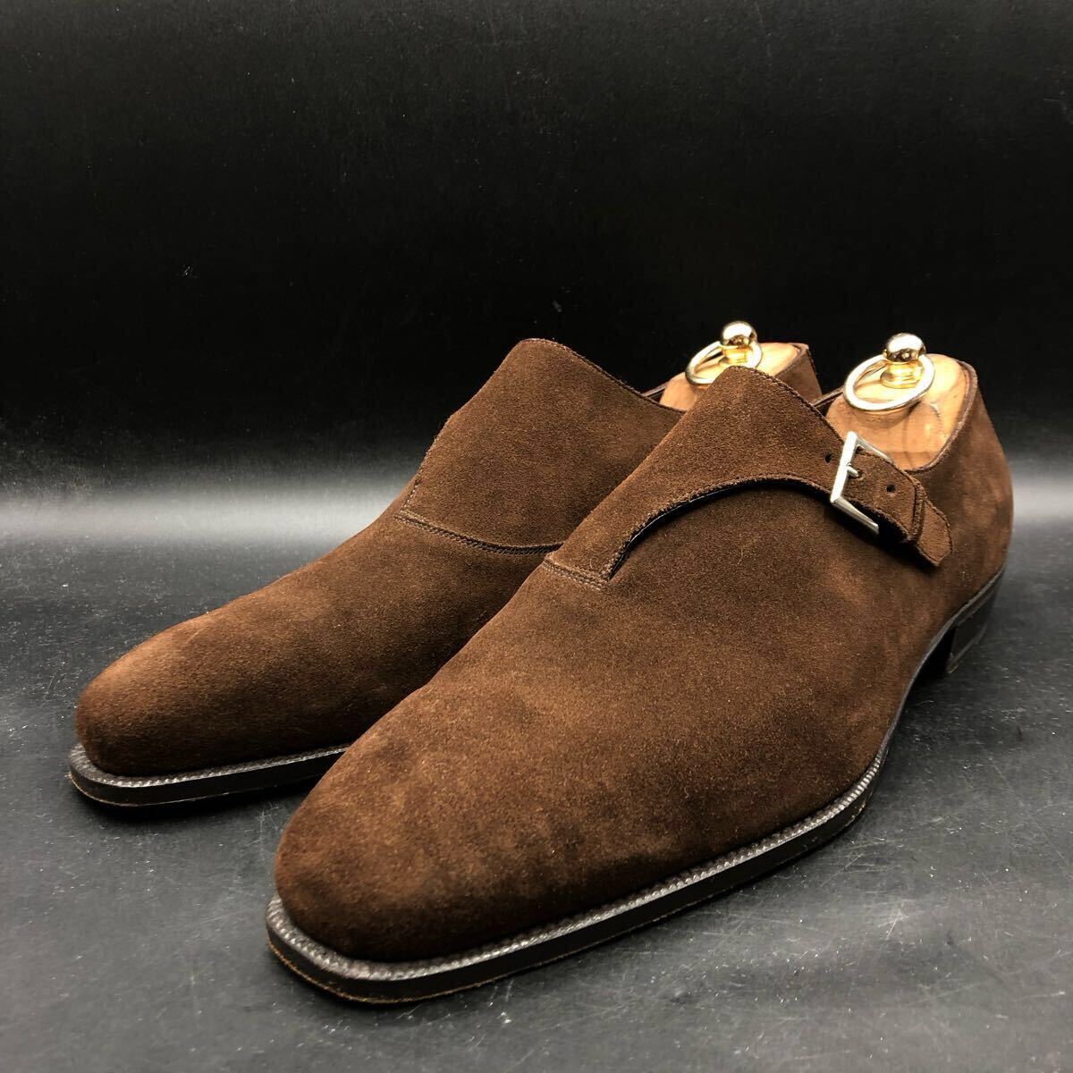 M4438 美品 Enzo Bonafe エンツォボナフェ MORANDI スエード レザー モンクストラップ ビジネス シューズ 9/27.0cm相当 ブラウン 革靴拍卖