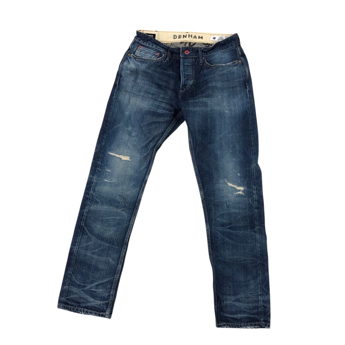 H817-34 DENHAM デンハム FORGE RELAXED FIT デニム パンツ ジーンズ ボトムス 濃紺 綿100% ダメージ加工 ボタンフライ メンズ W31 良品拍卖
