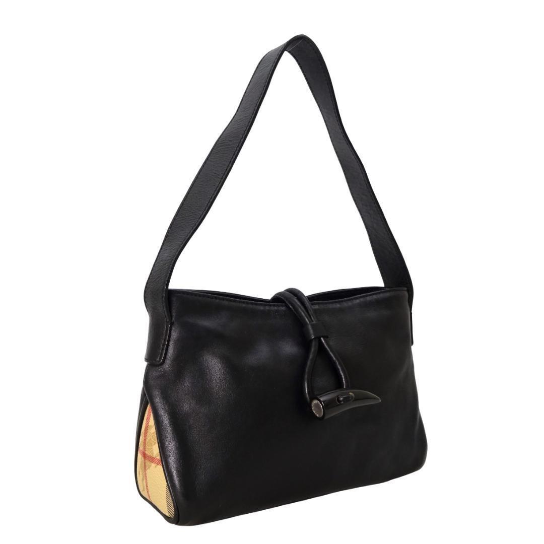 本物美品■バーバリー■ベージュ ノバチェック/ブラックレザー/アクセサリーポーチ/ハンドバッグ/ミニショルダーバッグ拍卖