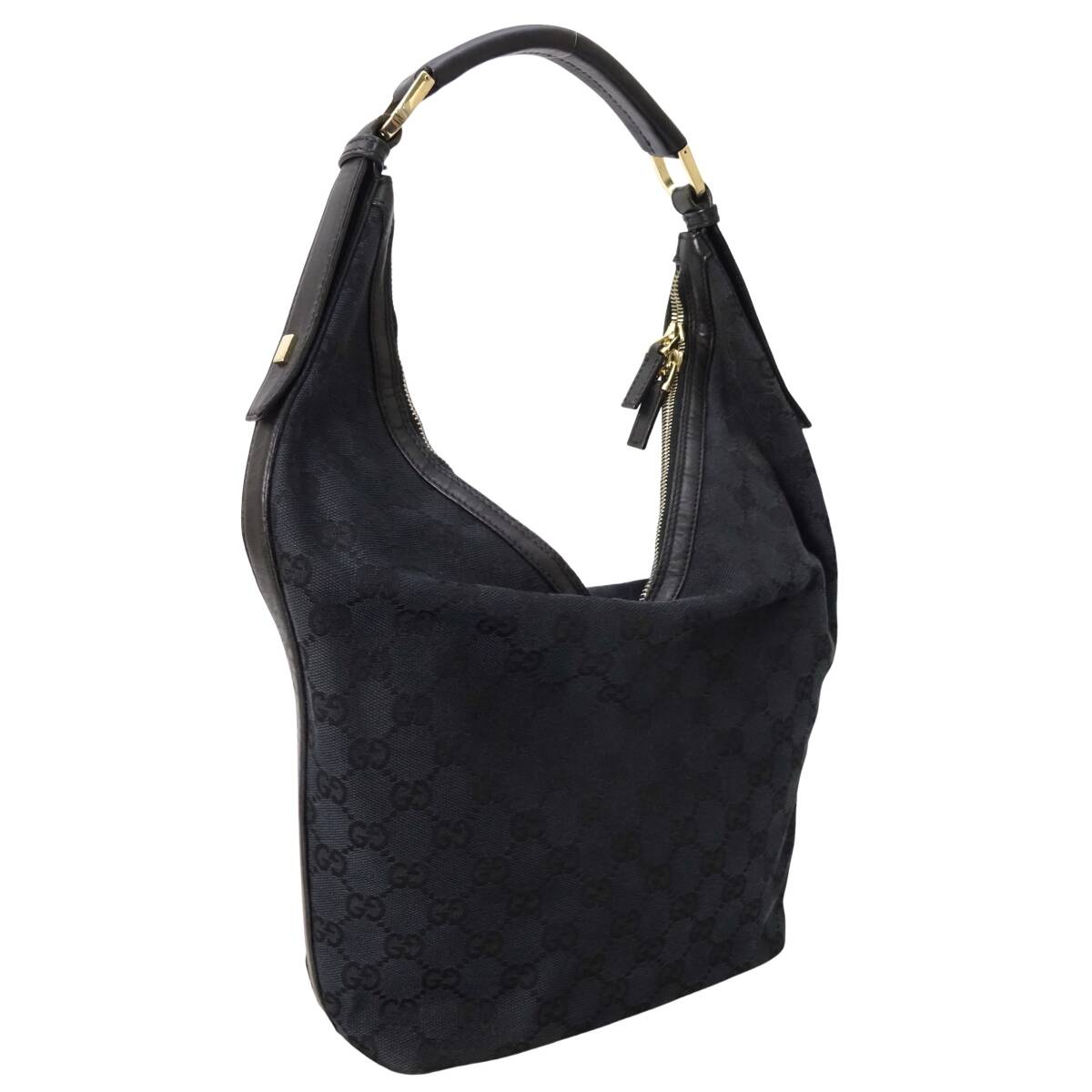 本物良品■グッチ■アビー/GGキャンバス/ブラックレザー/ゴールド/ショルダーバッグ/ハンドバッグ拍卖