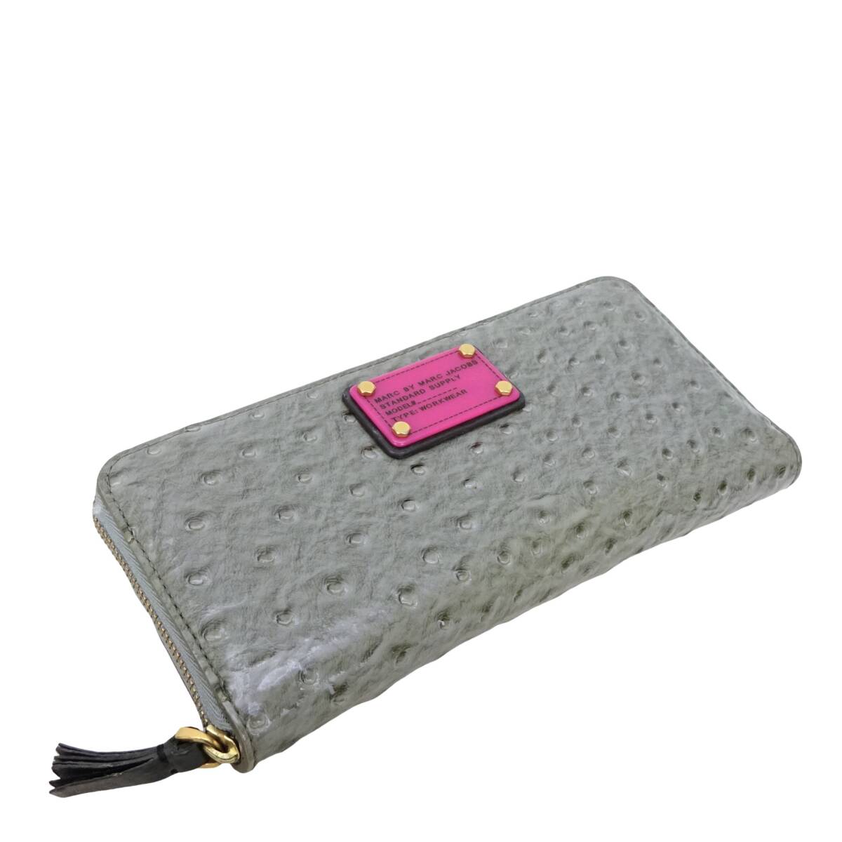 本物美品■マーク バイ マーク ジェイコブス■アコーディオンジップ/クロコパテント/グレー/ピンク/ラウンドファスナー長財布/83935拍卖