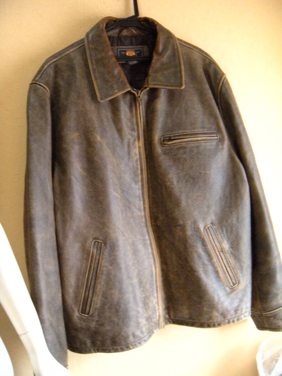 古着 ROUTE 66 大きいサイズ XL 本革 オール レザー ジャンパー ブルゾン ジャケット バイク ライダース アメリカ メンズ レディース 管理H拍卖