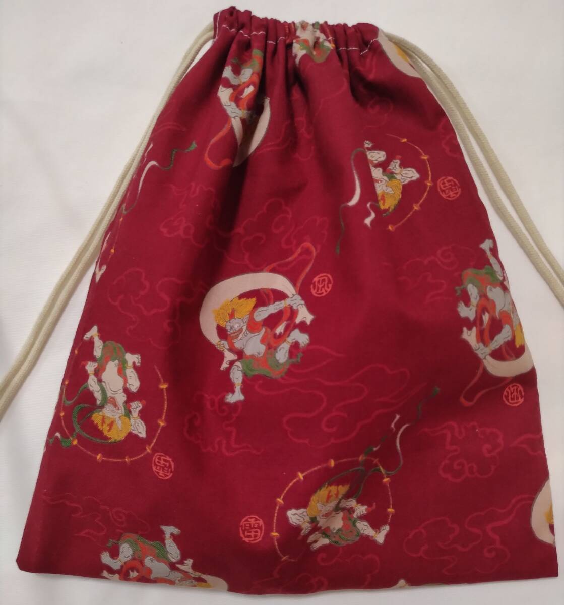 巾着袋■風神雷神 赤【約よこ24cm×たて24.5cm】拍卖