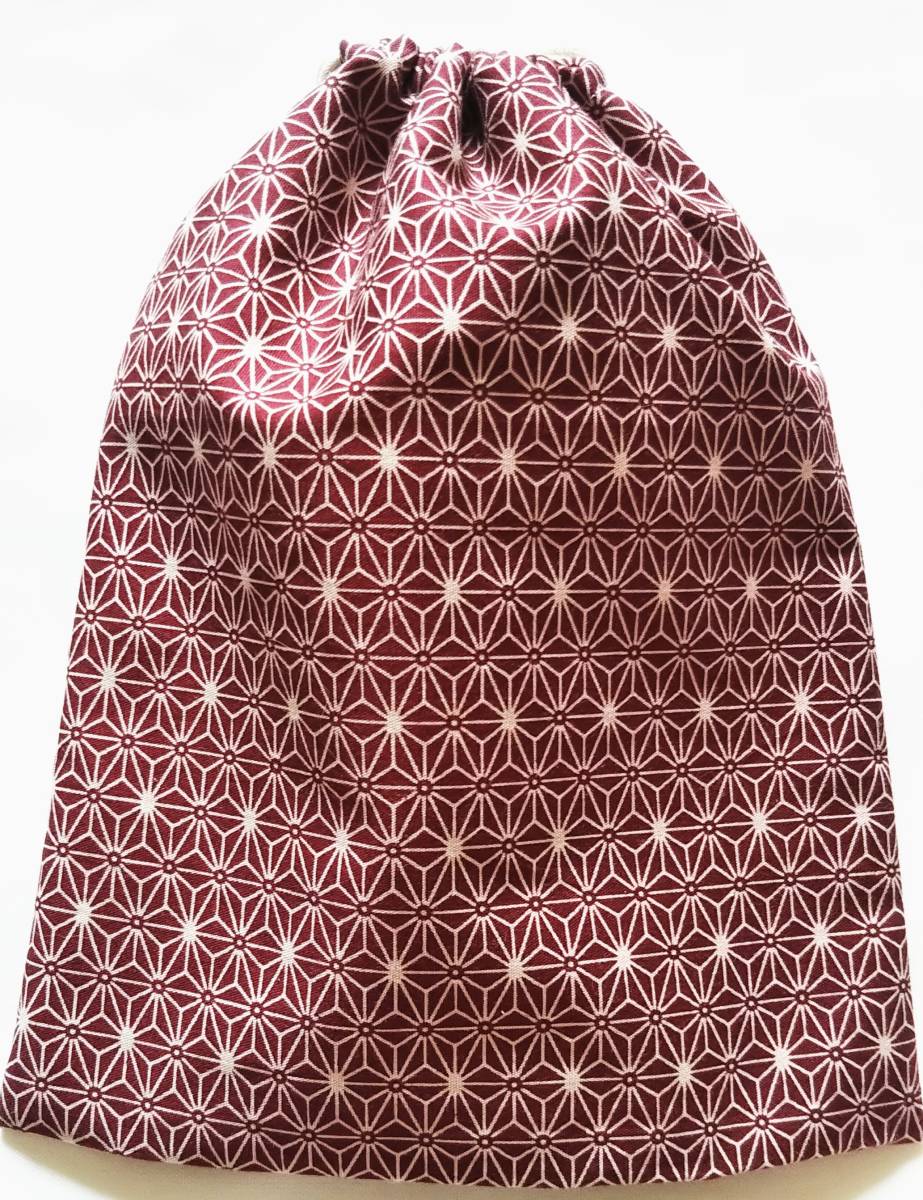 巾着袋■麻の葉柄 赤【約よこ20.5cm×たて23.5cm】 古典柄 和柄 着物 浴衣拍卖