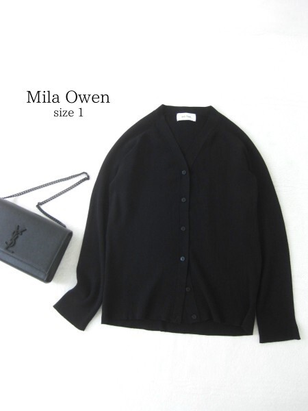 ☆美品☆Mila Owenミラオーウェン☆カーディガン☆長袖☆1(M)☆黒☆Vネック☆レーヨン混☆リブニット☆カットソー拍卖