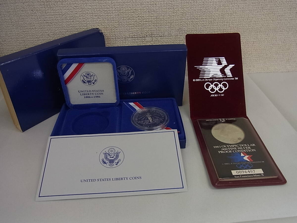170707K12-0714K★アメリカ■1986年 リバティ&1983年 LAオリンピック プルーフ1ドル銀貨 計2枚/コイン拍卖
