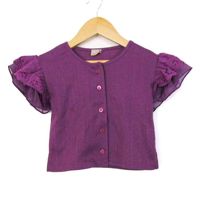 プティマイン ブラウス シャツ トップス フリル袖 レース キッズ 女の子用 100サイズ パープル petit main拍卖