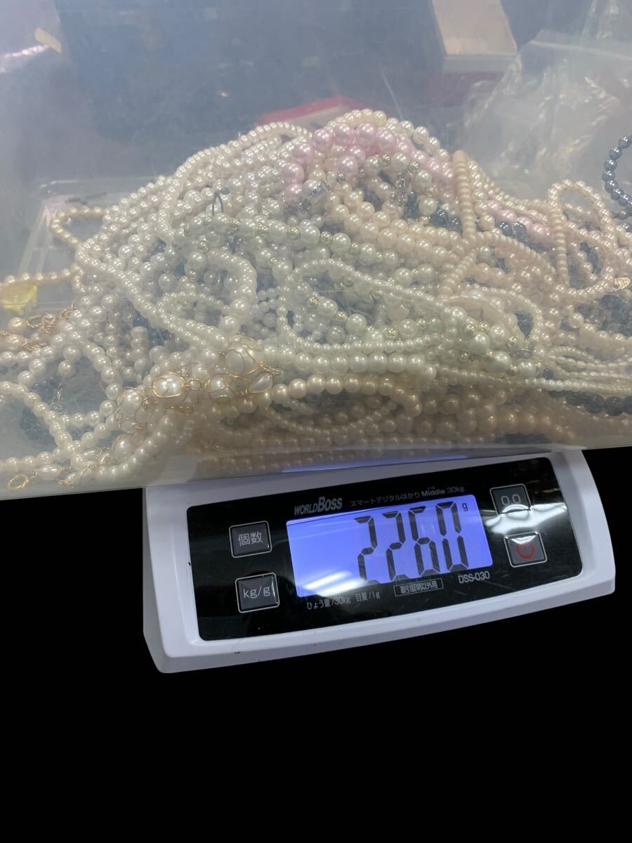 1円スタート ネックレス 約2260g カラーストーン パール ホワイトパール シルバーパール イミテーション アクセサリー 拍卖