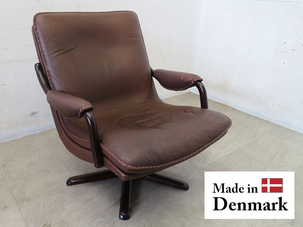 ■P400■美品■デンマーク■BERG FURNITURE/ベルグ社■総革■ローズウッド■ラウンジチェア■北欧■回転脚■1人掛けソファ■拍卖