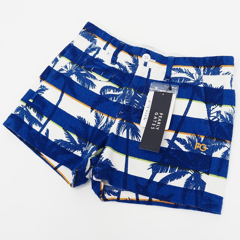 F06145 新品 PEARLY GATES/パイル ショートパンツ 【サイズ:1】 ブルー/ホワイト ショーツ ゴルフウエア パーリーゲイツ 拍卖