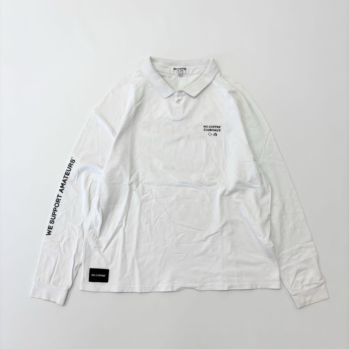 NO COFFEE ノーコーヒー CLUBHAUS クラブハウス LOGO L/S POLO SHIRT ロゴ ロングスリーブ ポロシャツ ホワイト 系 サイズ XL 707-0030拍卖