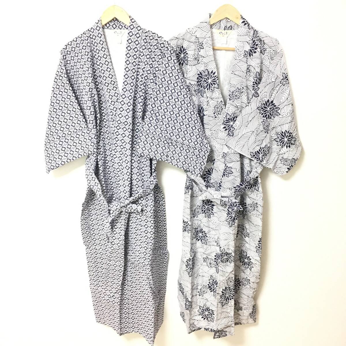 未使用◎日本製◎【やすらぎ】丸三縫工所 浴衣 部屋着 寝間着 ねまき 綿 和装 和服 婦人 レディース ホワイト ネイビー サイズ M /Y34379fa拍卖