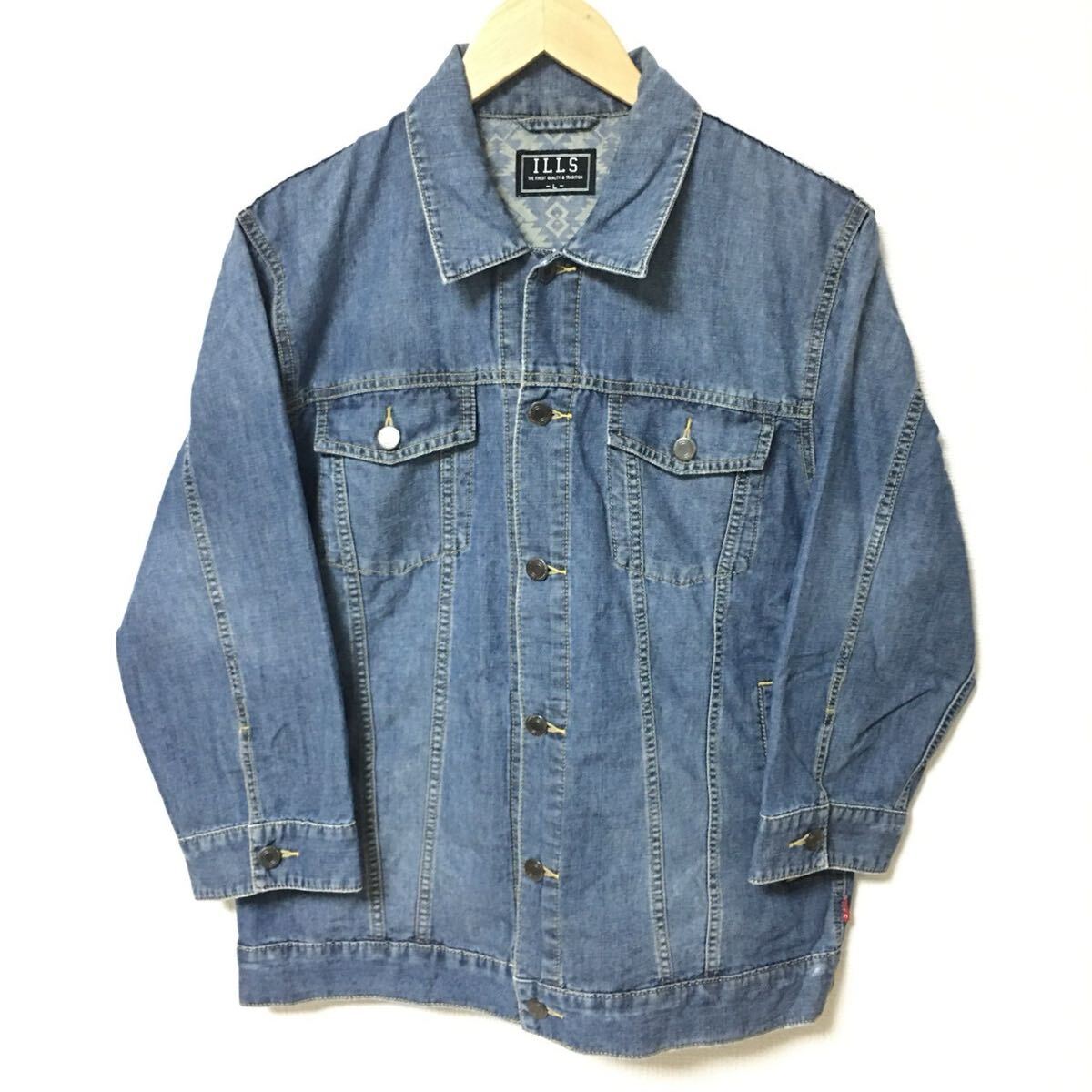 ストリートスタイルに◎【ILLS】イルス デニム ジャケット ジージャン Gジャン アメカジ ウォッシュ加工 メンズ ブルー サイズL/Y34400fF拍卖