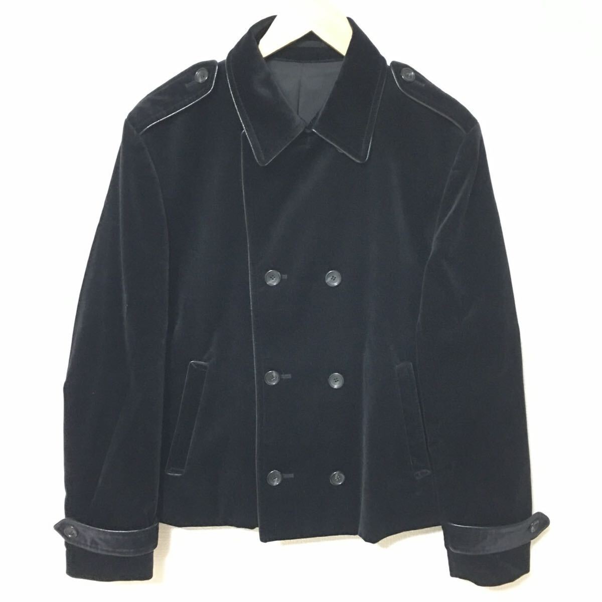 【COMME CA ISM】 コムサイズム Pコート ジャケット アウター ベロア ショート丈 カジュアル ミリタリー メンズ ブラック サイズL/Y34425fF拍卖