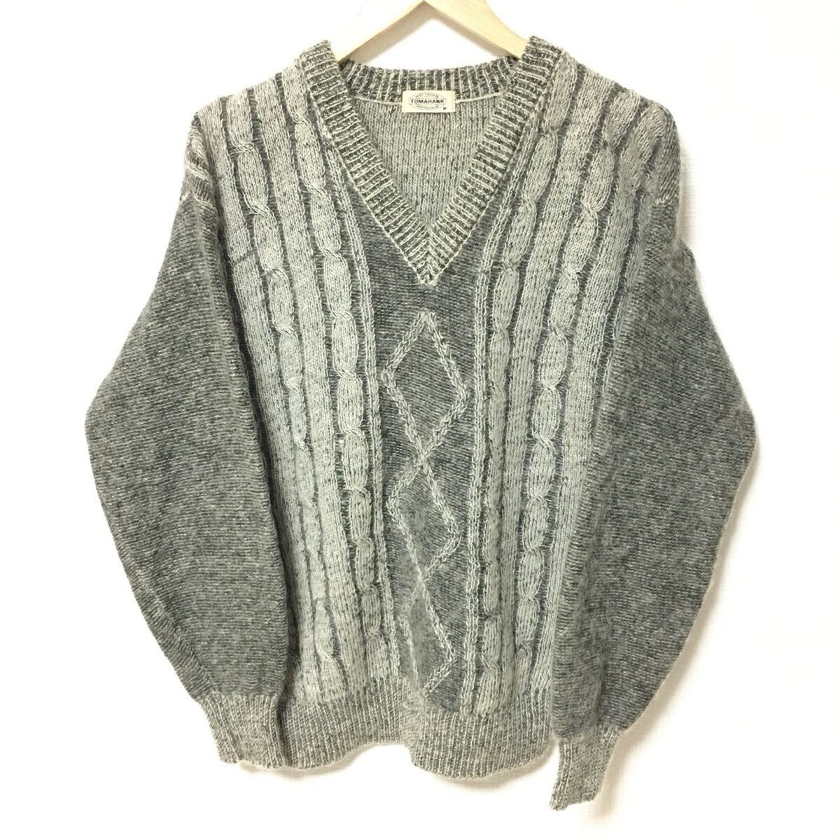 【TOMAHAWK】トマホーク Vネック セーター ニット ケーブル編み ウール混紡 きれいめ 大人 カジュアル メンズ グレー サイズM/Y34428fF拍卖