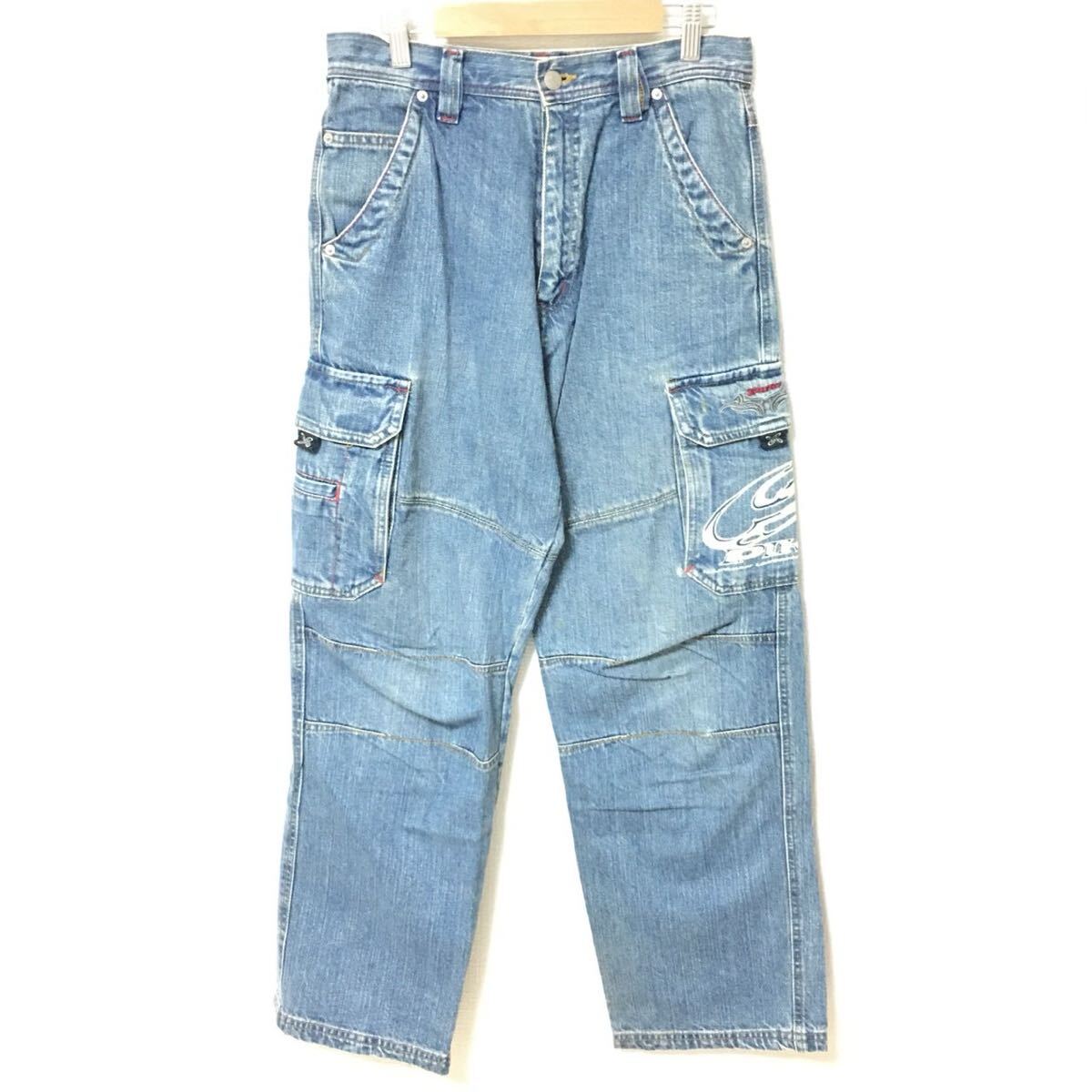 【PIKO】ピコ デニムパンツ ジーンズ Gパン カーゴ コットン100% ワーク ロゴ サーフ アメカジ ストリート メンズ ブルー サイズS/Y34430fF拍卖