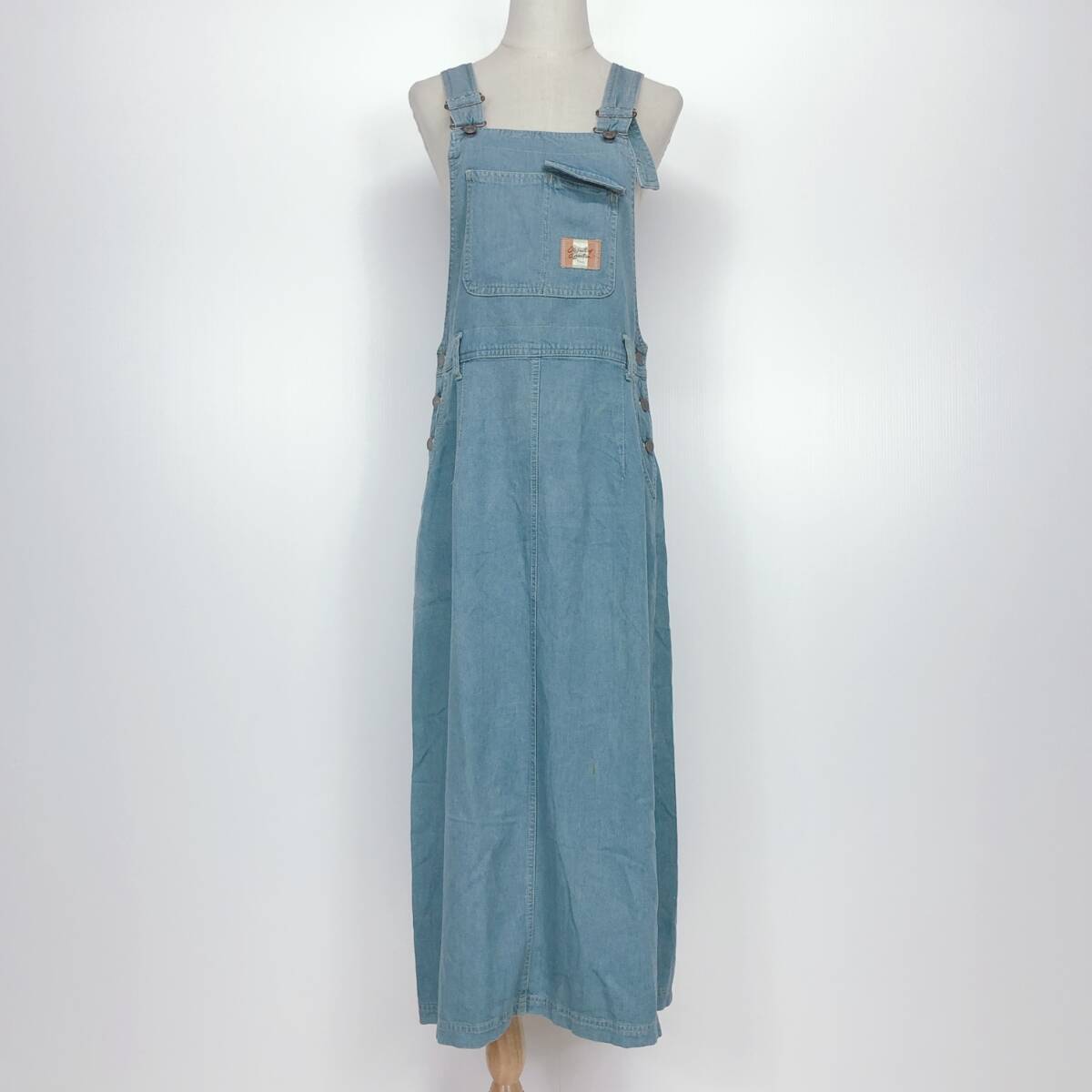 Y2066 JEANING CASUAL レディース ジャンパースカート エプロンスカート スリット デニム生地 サイドボタン 肩ひも調節 M 水色カジュアル 拍卖