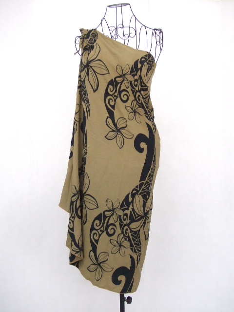 【お買得!】★Pukana★ワンショルダーワンピース/ロング丈 茶系/ボタニカル柄 レーヨン/裏地なし拍卖