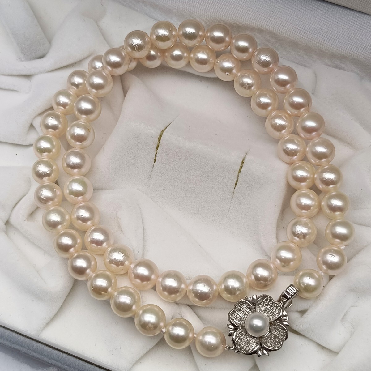 【美品 照り強】アコヤ あこや パール ネックレス 本真珠 高級◎ 7.0mm〜7.5mm 44cm 約33.7g SILVER 刻印 akoya pearl ホワイト拍卖