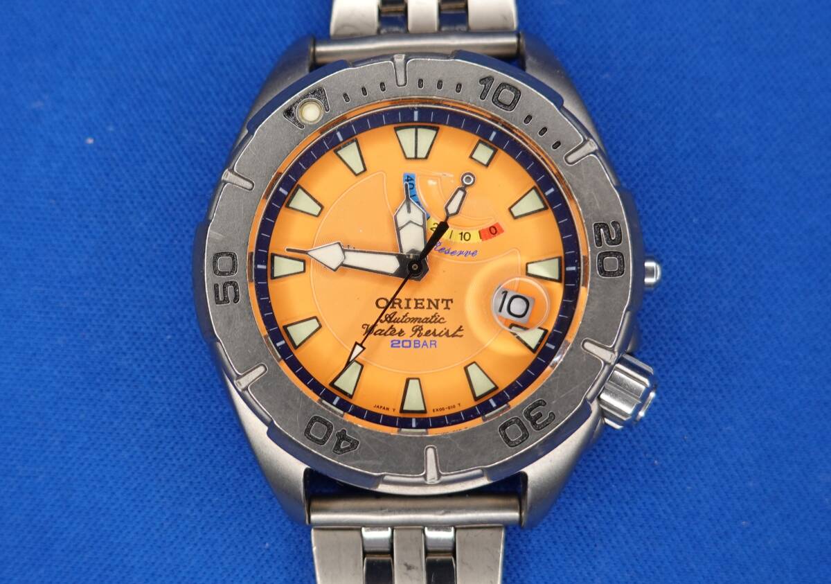ORIENT オリエント 初代 M-FORCE エムフォース EX00-CI CA チタン オレンジダイヤル パワーリザーブメーター 自動巻 OH済 拍卖